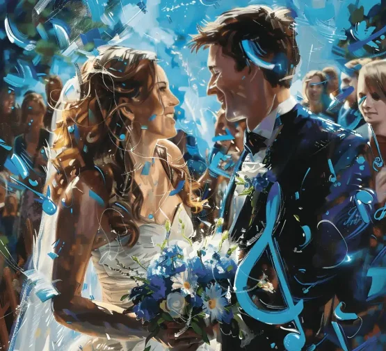 due sposi che si guardano e vivono la magia della musica del coro gospel 7 Hills Gospel Choir